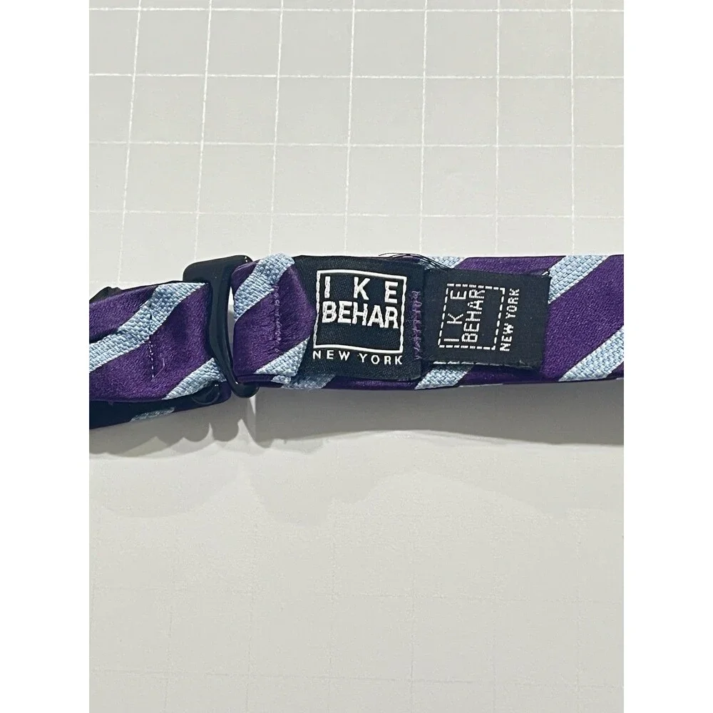 Ike Behar 100% Imported Silk Bow tie Adjustable Purple & Blue Hand Made In USA